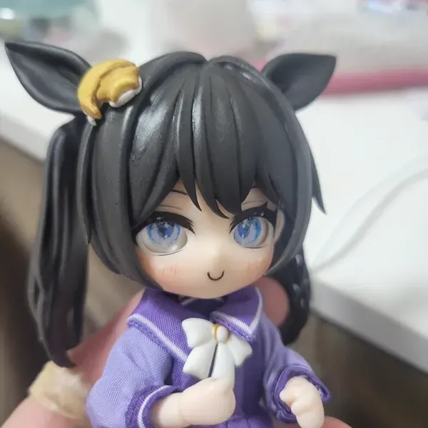 黒髪ショート＋猫耳＋フェイスパーツ — 青い瞳の塗装仕上げ